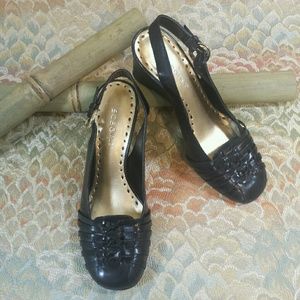 BCBG Girls Black Leather Wedge Slingback